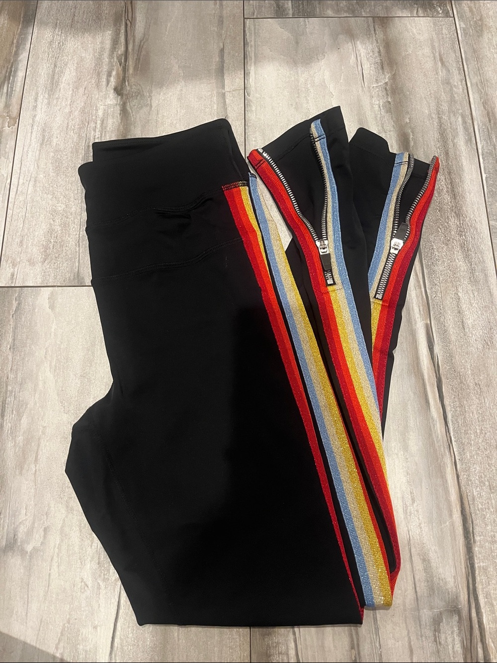 Spiritual Gangster Black Leggings with Rainbow Side Stripes and Zippers
